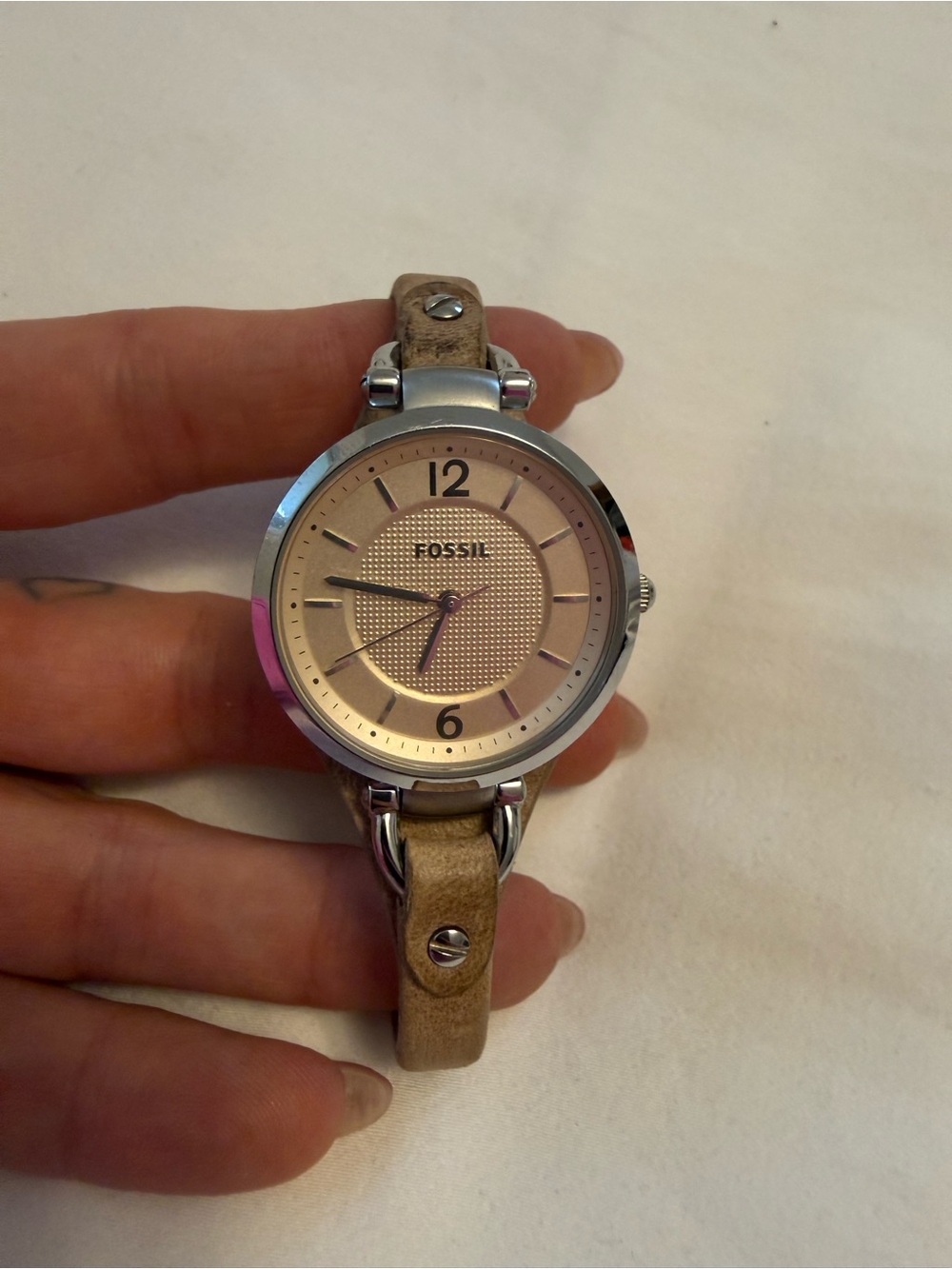 Fossil Beige Leather Bracelet Watch Strap with Silver Buckle
